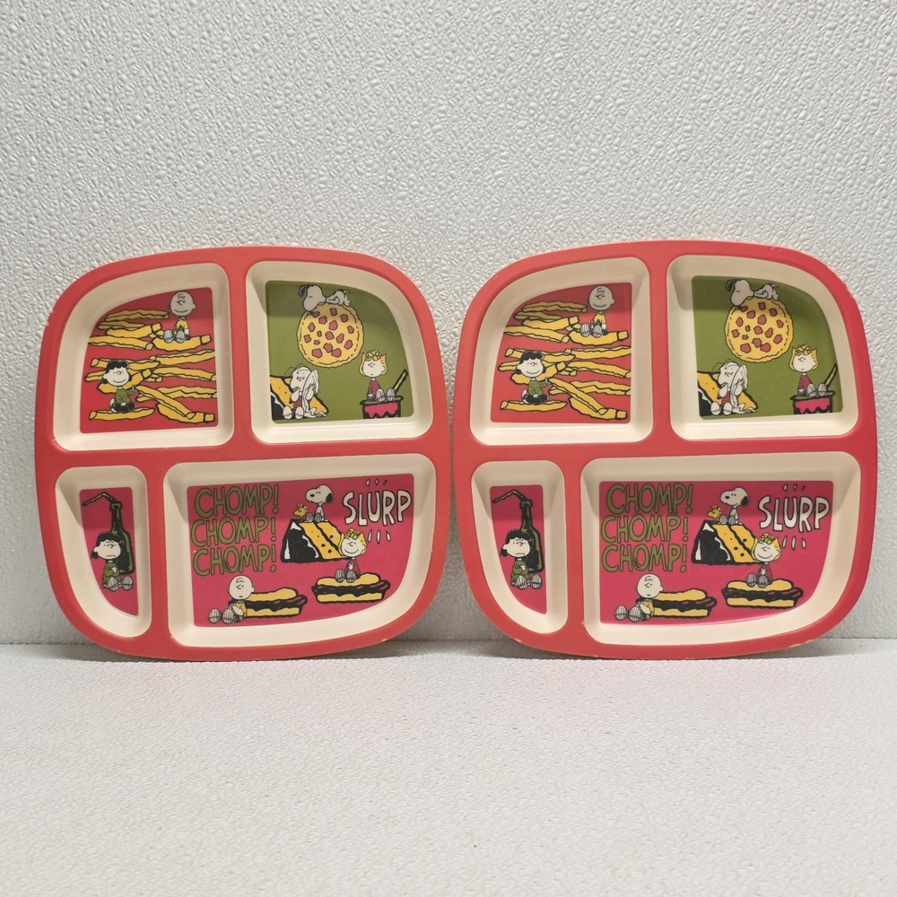 2020 Peanuts Worldwide LLC Set Of 2 Melamine Divided Plates Pizza Fries Cake